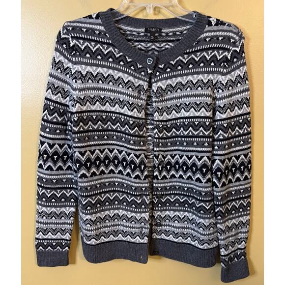 Talbots Petites Fair Isle Beaded Lamb's Wool Blend Cardigan Size Small - Picture 1 of 10